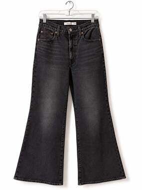 Levi's Ribcage Bell High Rise Flare Jeans Size 28 Black Charcoal Denim